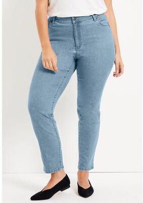 Plus Size Women's Curvie Fit Straight-Leg Jeans by June & Vie in Light Blue (Size 32 W)