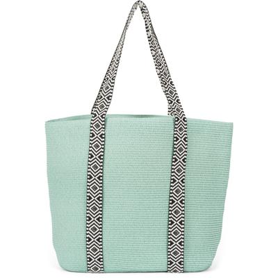 Strandtasche STYLEBREAKER "Papierstroh Strandtasche Azteken Muster", Damen, Gr. B/H/T: 50cm x 37cm x 13cm Einheitsgröße, blau (türkis), Papierstroh, Taschen Strandtasche