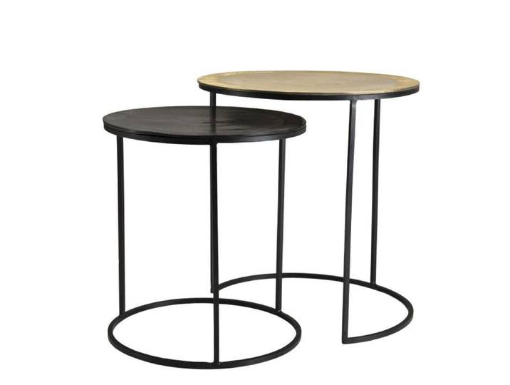 MACABANE JONAS - Set de 2 tables d'appoint gigognes rondes aluminium doré et noir - pieds ronds métal noir