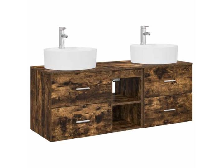 KTHLBRH Badezimmer-Schrank-Set 3-teilig Eiche Smoke 49,5 x 44,5 x 65 cm 4 Schubladen, 1 Einlegeboden, Wandmontage, nur innen, Installation anpassbar