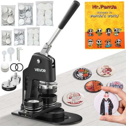 Vevor Badge Maker Machine zwart met aluminiumlegering en plastic onderdelen