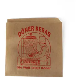 DayBays 60 Kg Döner-Tüten 16x16 cm braun mit rotem Druck "DÖNER KEBAB" und Spenderbox
