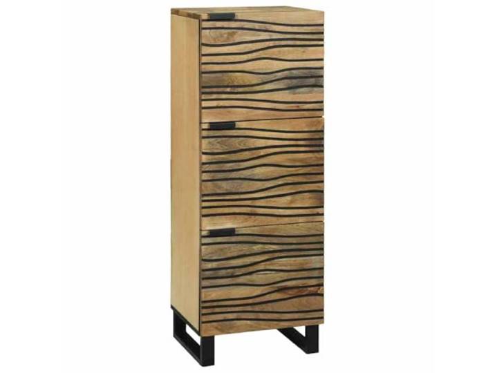HEFZGDB Rustikales Hochboard aus Mangoholz für Wohnzimmer mit Stauraum und Wellenmuster Design als massives Regal mit Türen für stylische Aufbewahrung und Deko
