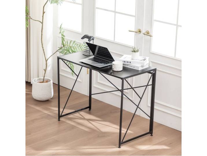 Bureau pliable noir 99 x 50 x 75 cm en MDF et métal bureau droit compact pour télétravail