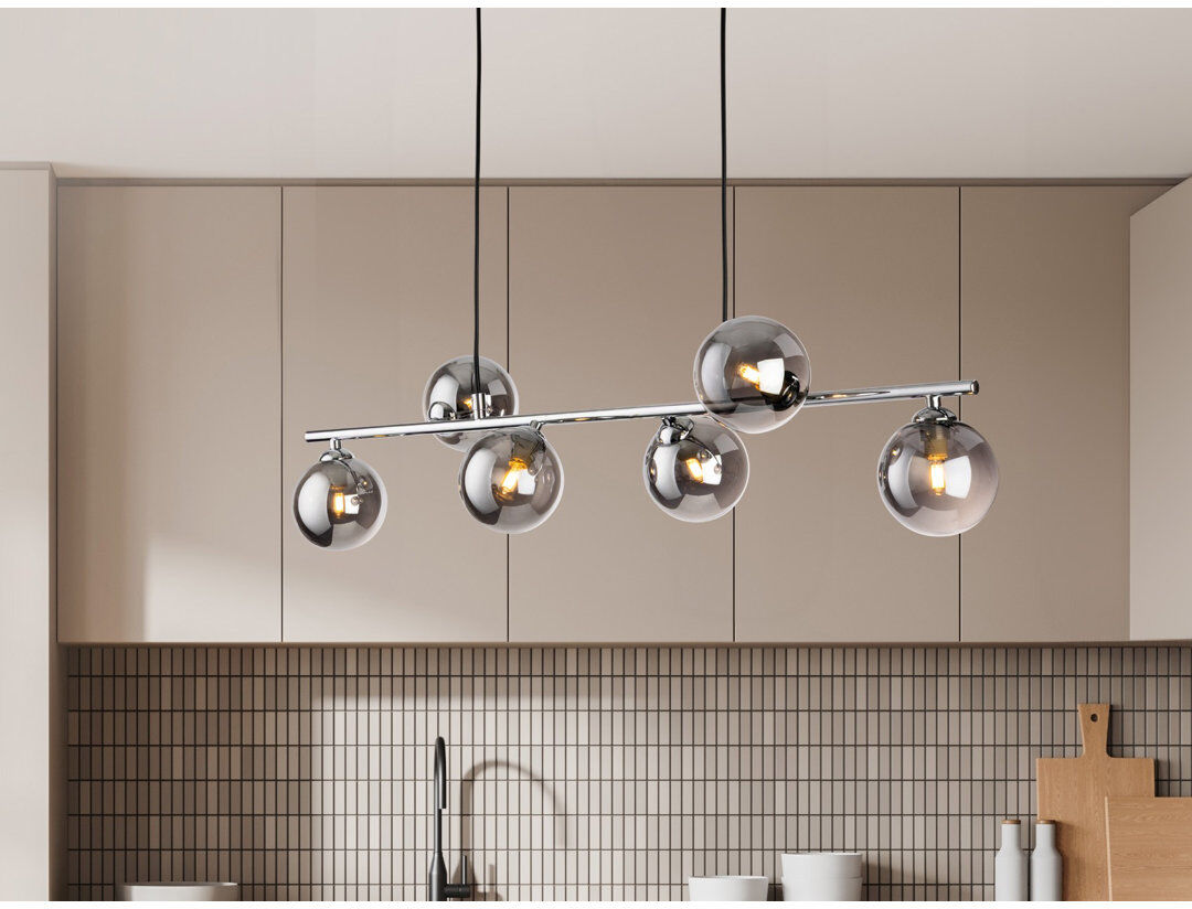 Firstlight 6 - Light Sputnik Pendant Chrome/Grey 22cm H X 82.5cm W