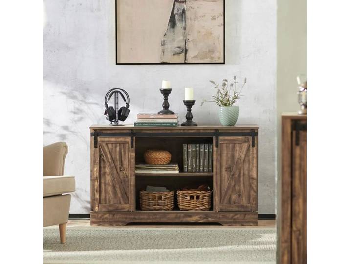 SoBuy Buffet Bas Rustique avec Porte Coulissante 2 Compartiments et Étagères Réglables 120x40x70cm pour Salon ou Couloir