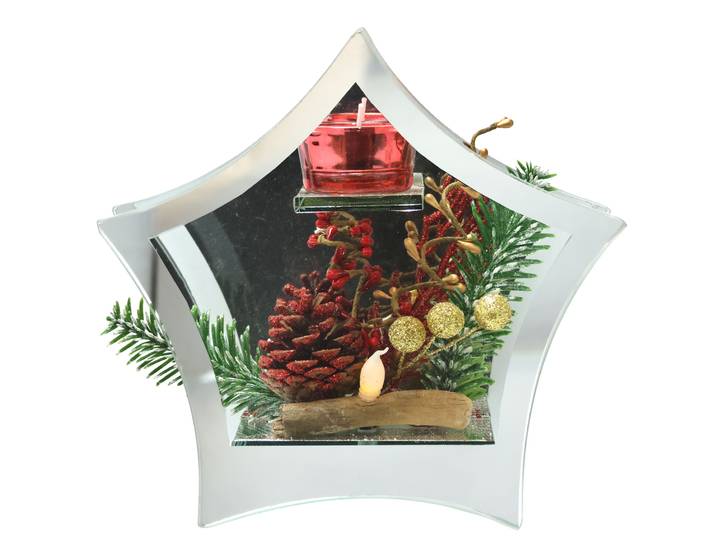 Teelichthalter I.GE.A. Deko-Objekt mit LED Licht und Teelichtkerze , rot, B:20cm H:19cm, Glas, Kerzenhalter, Teelichthalter, Tanne Zapfen Beeren LED-Kerze Kerzenhalter Weihnachtsdeko Dekoobjekt