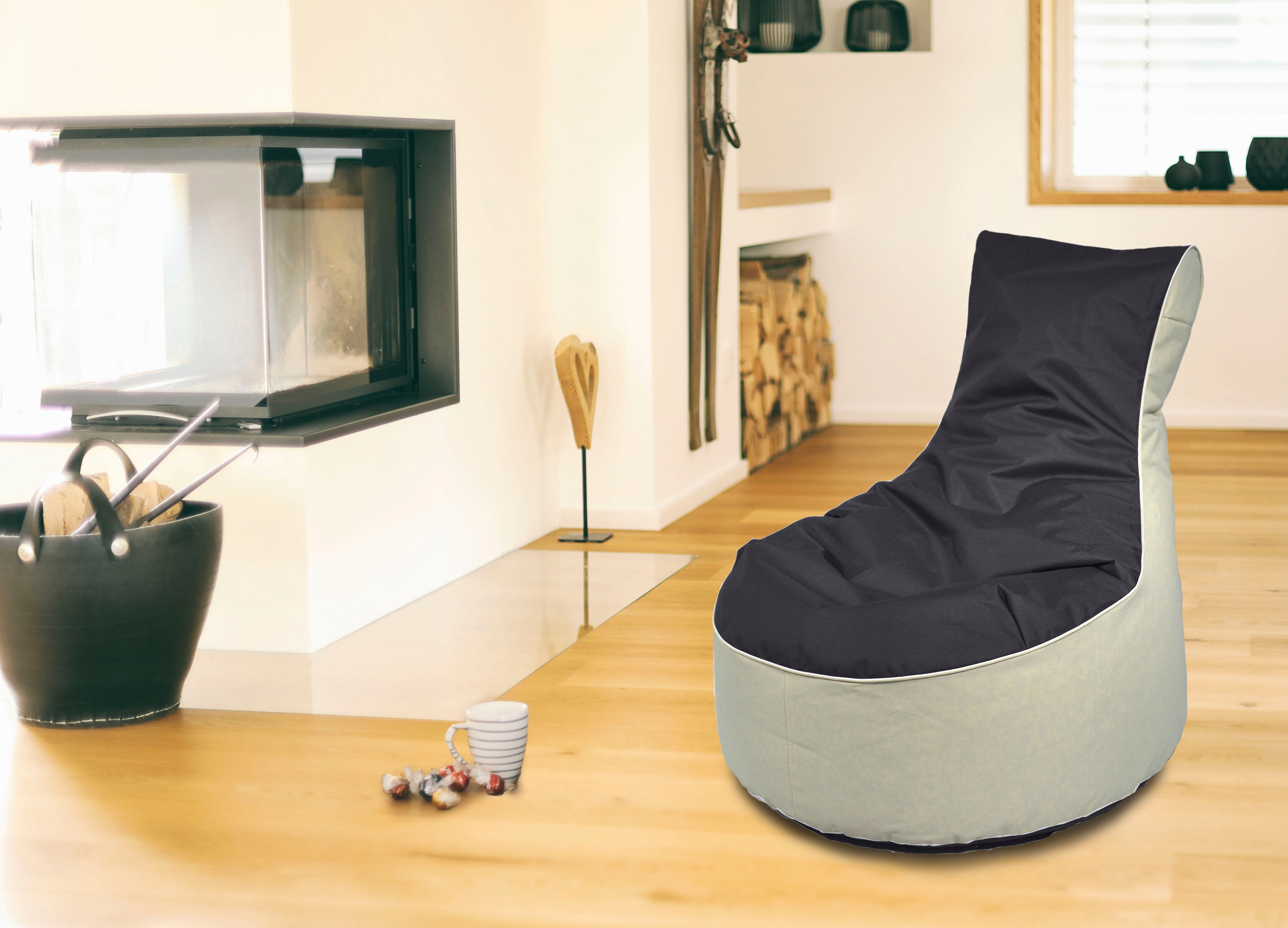Sitzsack KINZLER "BICO", schwarz (anthrazit,natur), B:80cm H:90cm, Polyester, Sitzsäcke, Sitzsack, zweifarbig, mit Rückenlehne, Outdoor geeignet, Kinderzimmer