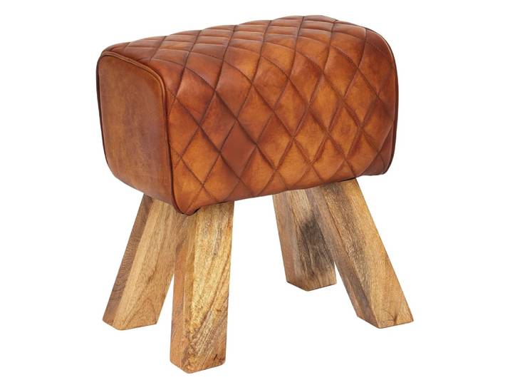 Tabouret en cuir véritable, marron