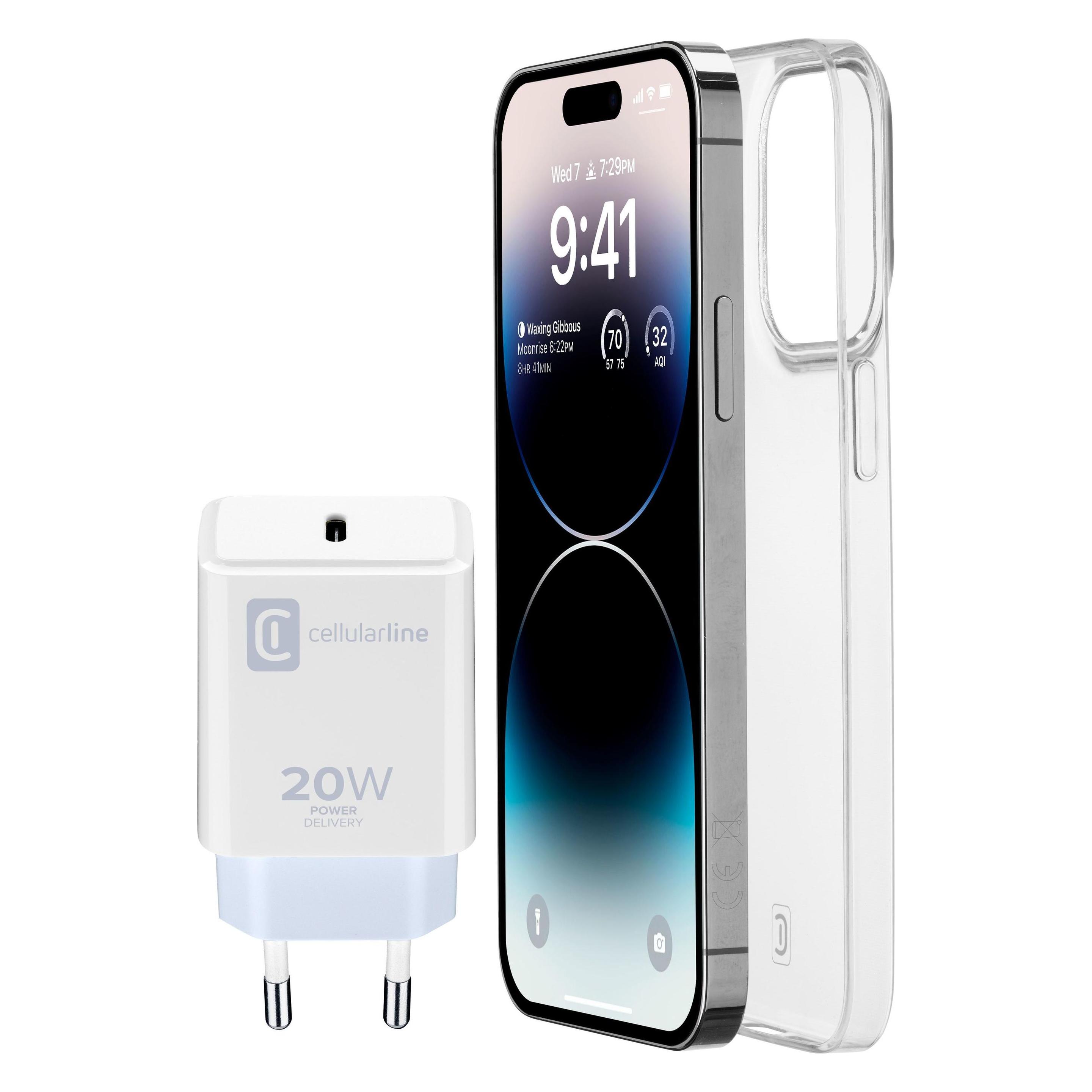 Cellularline Charger Kit mit Case (20 W, 1 Port) (STARTKITIPH14PRO)