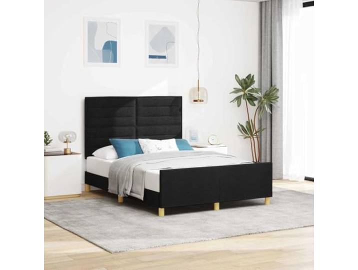 RJPLMFV Bettgestell mit Kopfteil, Schwarz, 140 x 190 cm, Stoff Lattenrost inklusive, weicher Stoff, modernes Design, robust, einfach zu montieren
