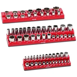 VEVOR Steckschlüssel-Organizer-Set, 3-teiliger, 1/4 Zoll, 3/8 Zoll & 1/2 Zoll SAE-Steckschlüsselablagen, für bis zu 68 Standard- & tiefe Steckschlüssel (Steckschlüssel nicht im Lieferumfang enthalten)