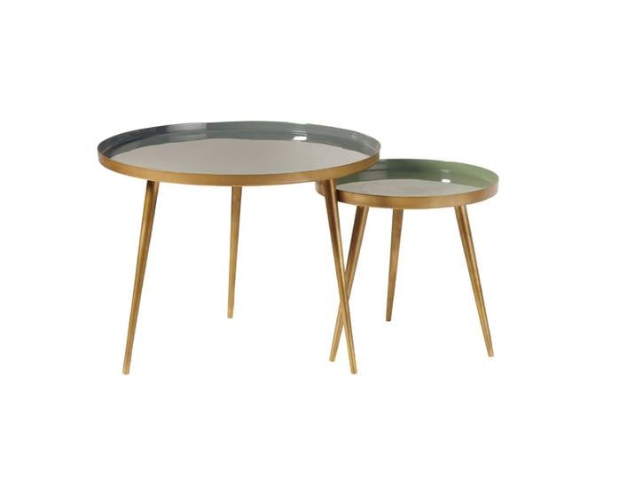 Lot de 2 tables basses gigognes vertes et dorées