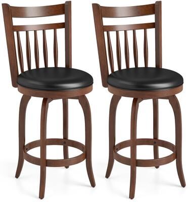 Costway Swivel Bar Stools Set of 2 Counter Height Faux Leather Upholstered Barstools-24 Inches