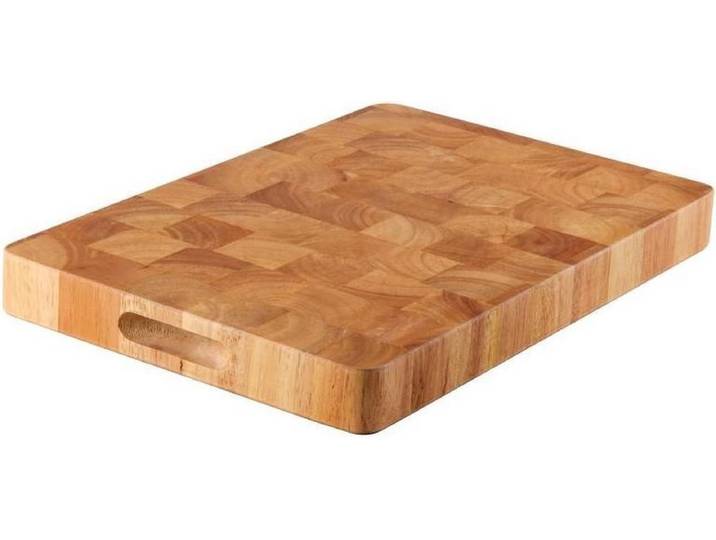 Vogue Dikke Snijplank Rubberhout met Diepe Handgrepen - 455x305x(H)45 mm - Houten Snijplank Schaakpatroon