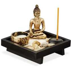 Relaxdays Zen Garten mit Buddha Braun,Schwarz
