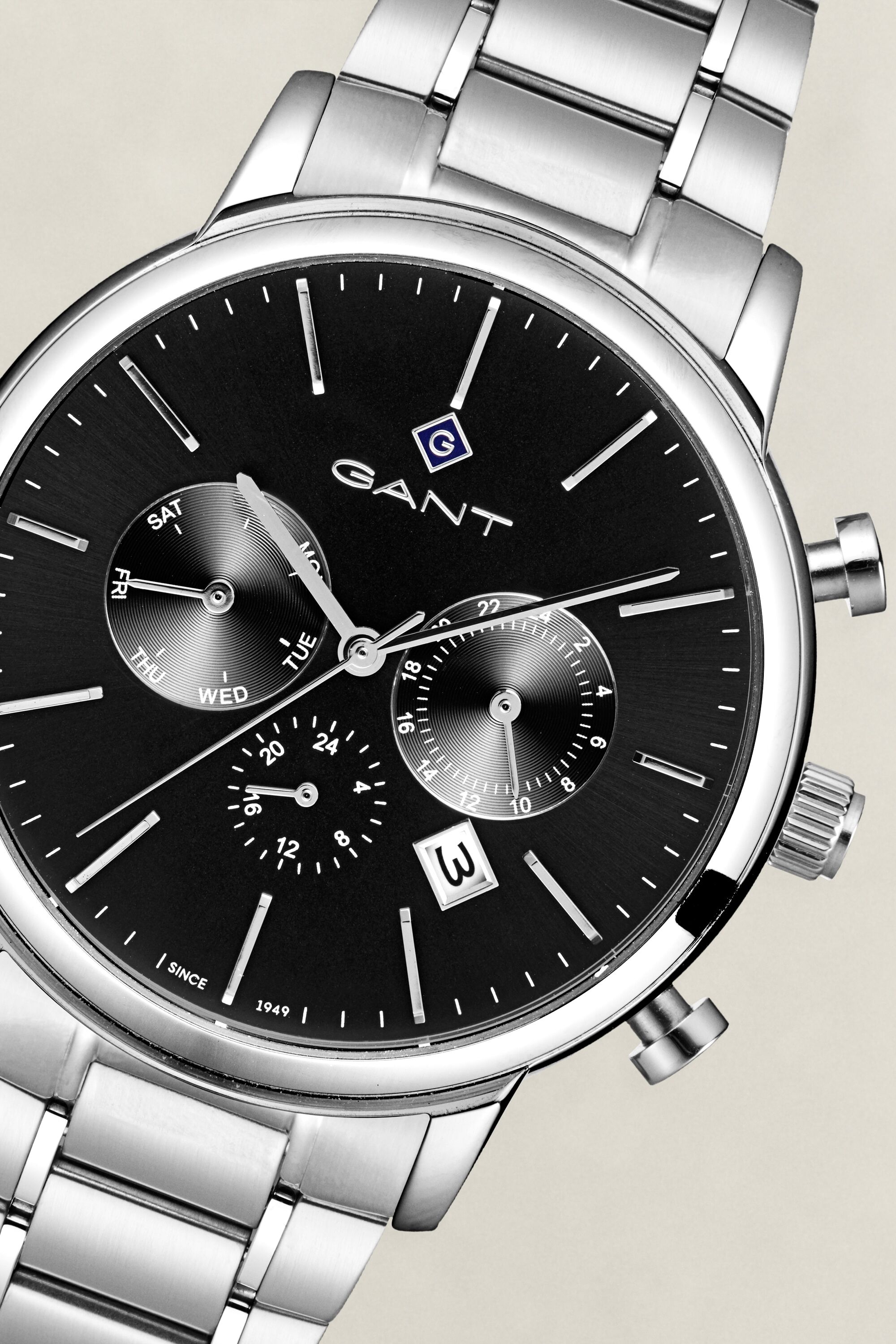 Quarzuhr GANT "Cleveland", silber (silberfarben, schwarz), Armbanduhren, Herren, Quarzuhr, Armbanduhr, Herrenuhr, Edelstahlarmband, analog, Tag, Wochentag