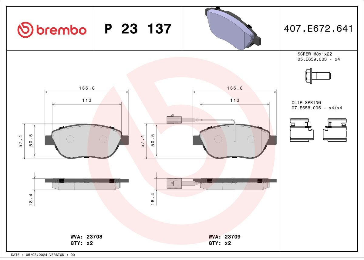 Brembo Set di pastiglie freno Xtra P 23 137X, anteriore