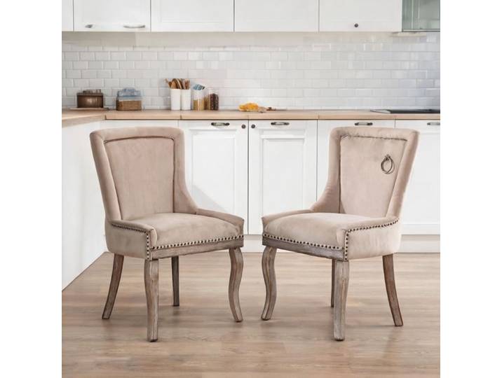 Chaises de salle à manger adaptables cuisine et salon lot de 2 luxueuses en velours soft beige structure bois massif