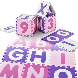 Juskys Kinder Puzzlematte Juna 36 Teile mit Buchstaben & Zahlen - rutschfest – rosa für Mädchen