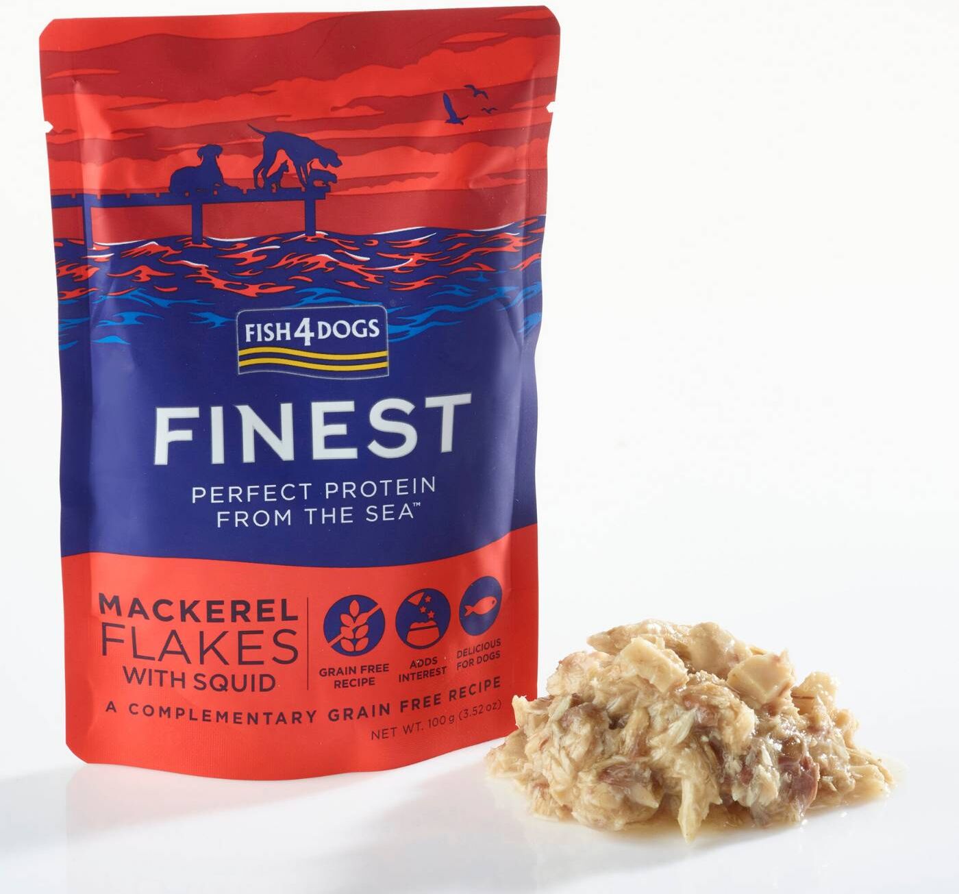 Fish4Dogs 1 x 100 g Finest Umido per Cani Fiocchi di Sgombro e Calamari