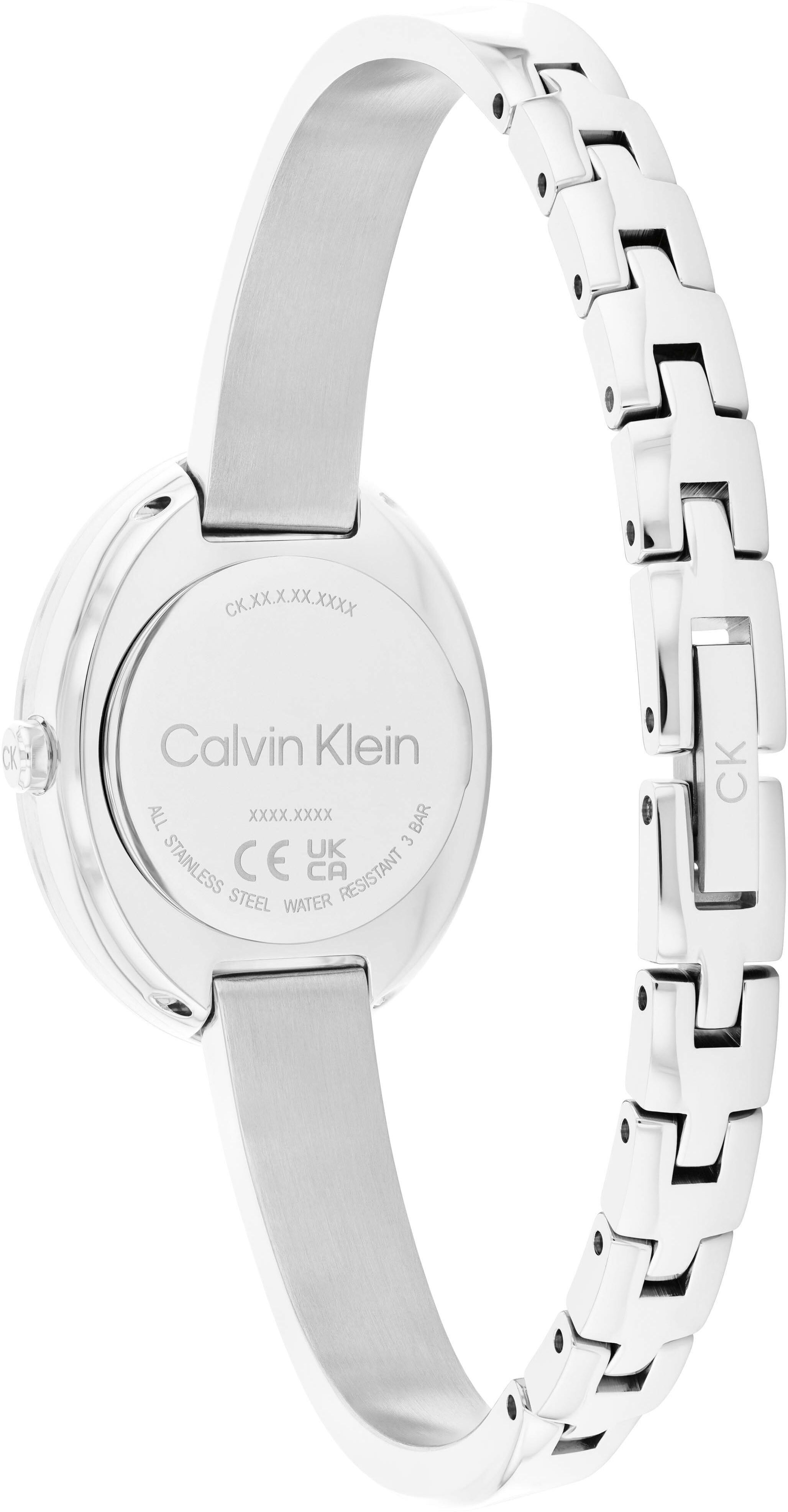 Calvin Klein "TWISTED BEZEL" Armbanduhr, Damenuhr, Edelstahlarmband, analog