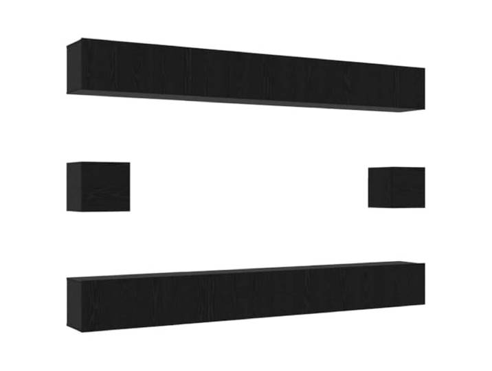 KTHLBRH TV-Möbel-Set mit 8 Türen aus schwarzem Eichenholz Technisches Holz, schwarze Eichenoberfläche, Scharniertüren, integrierte Regale, Kapazität 480 kg, für den Innenbereich