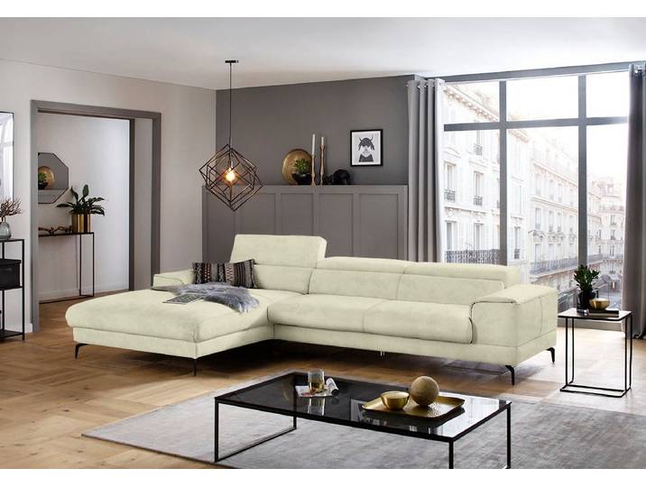 Ecksofa, Luxus-Microfaser, Beige, 343×193 cm, Kopfteilverstellung, Modern, W.SCHILLIG