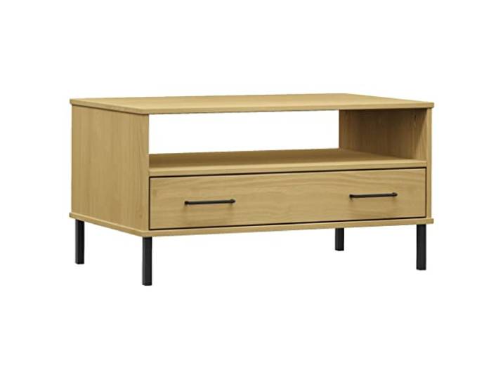 LASWWQMRF Couchtisch Massivholz Kiefer Braun 85x50x45cm Oslo Rustikaler Beistelltisch fürs Wohnzimmer mit Ablage und Schublade für Zeitungen Fernbedienungen und Dekoration.