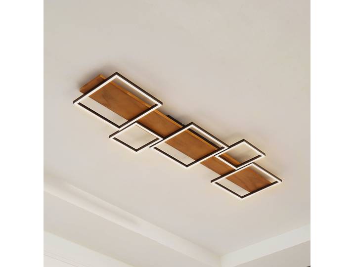 Galad 5 LED Plafonnier Bois - Lindby - Salle à manger - Moderne - Affleurante