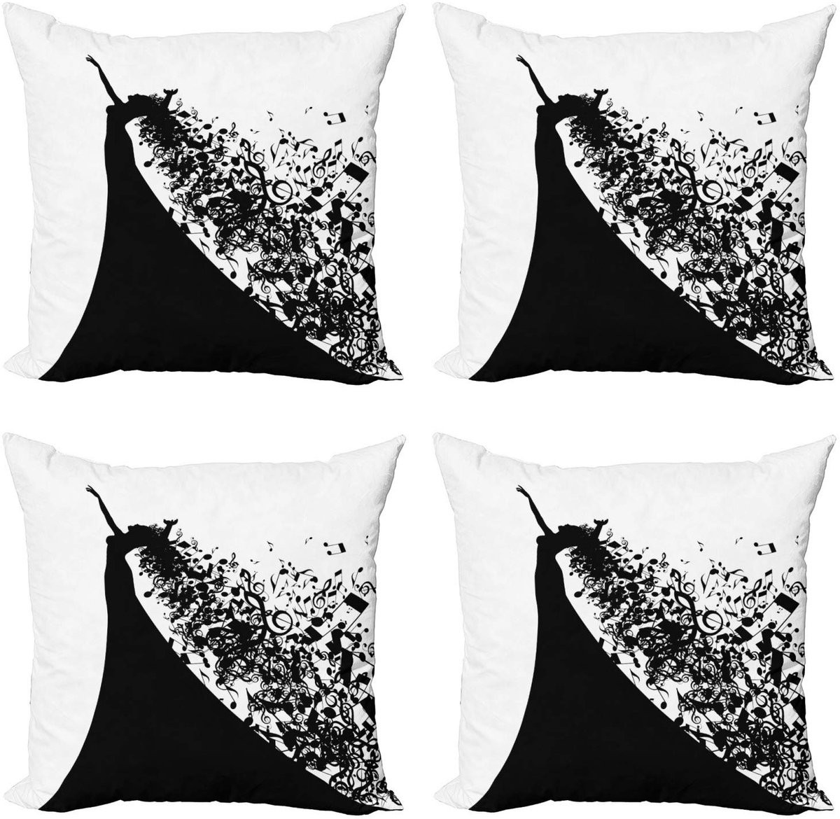 ABAKUHAUS Set van 4 Dubbelzijdig Bedrukte Oper Kussenhoezen, Zwart/Wit, 45 cm