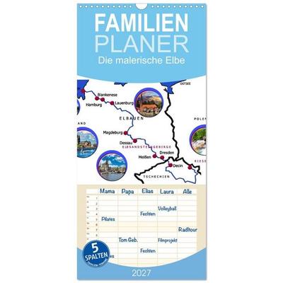 Familienplaner 2027 - Die malerische Elbe mit 5 Spalten (Wandkalender, 21 x 45 cm) CALVENDO