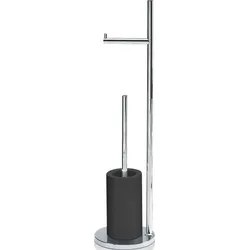 Porzellan Toilettenpapierständer und WC-Bürste chrom-weiß mit runder Basis