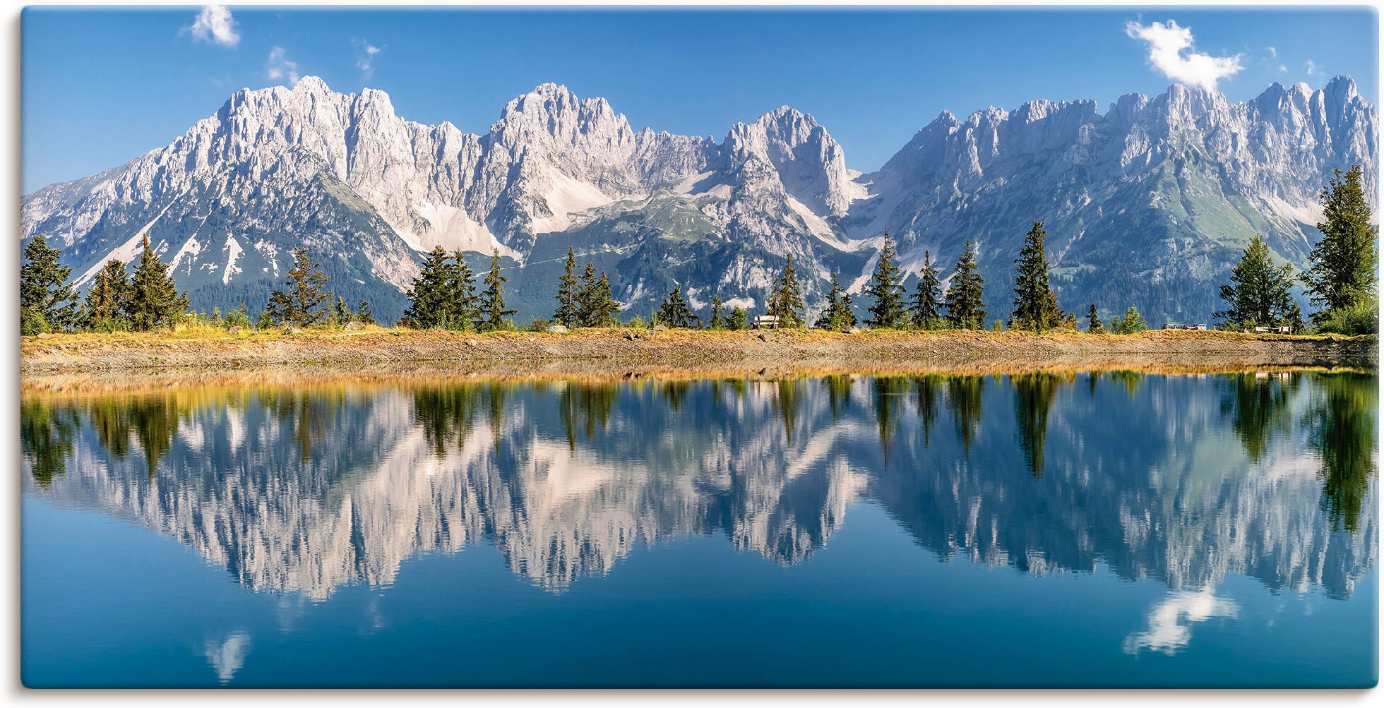 Wandbild ARTLAND "Kaisergebirge Tirol", blau (farbe bild(er): blau), B:150cm H:75cm, Bilder, Wandbild, als Alubild, Leinwandbild, Poster in verschied. Grössen farbe bild(er): blau B/H/T: 150cm x 75cm, Leinwandbild Berge & Alpenbilder Querformat, 1 Stk.