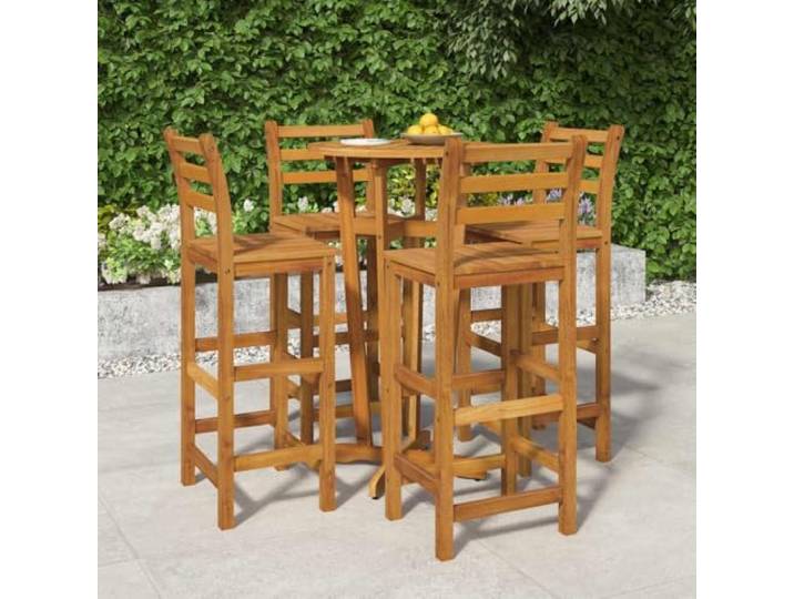 Bois d'acacia massif ensemble de bar élégant contemporain 5 pièces marron Ensemble bar jardin 5 pieces bois acacia massif table chaise exterieur avec repose-pieds Salon terrasse