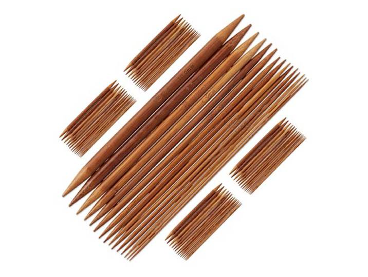 Relaxdays breinaalden set, 75 stuks, voor sokken, 15 groottes, 2 tot 10 mm, bamboe, natuur