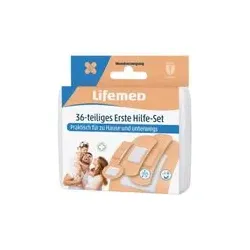 Lifemed Erste-Hilfe-Set hautfarben 36-teilig | Pflaster-Strips in 5 Größen mit Spenderdose