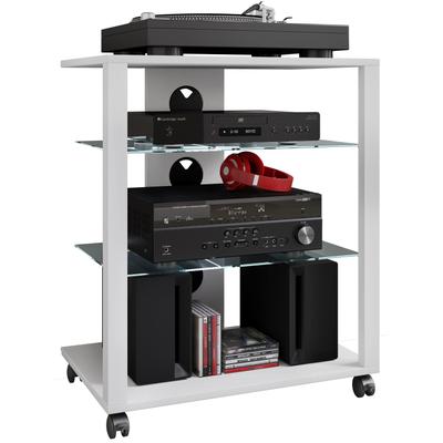 Wohnzimmertisch VCM "Hifi Möbel Rack Glas Phono Mediaregal Folas Rollen", weiß, B:60cm T:41cm, Regale, TVRack