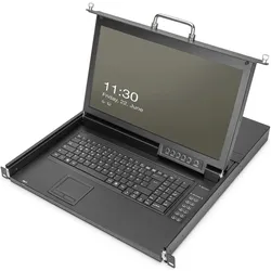 Digitus 17" HD LCD KVM Konsole, 16-Port Cat 5, deutsche Tastatur, KVM Switch, Schwarz