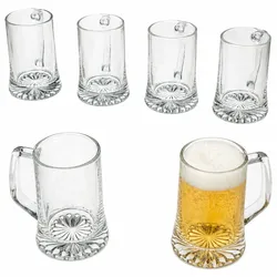 6x Akki Bierkrug 0,2L mit Sternboden & Henkel Bierhumpen 200ml Seidel Glas