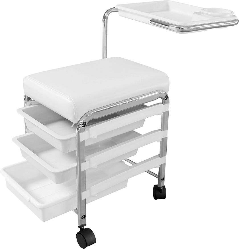 Melcap Carrello manicure bianco in ecopelle con poggiamani, seduta e 3 cassetti