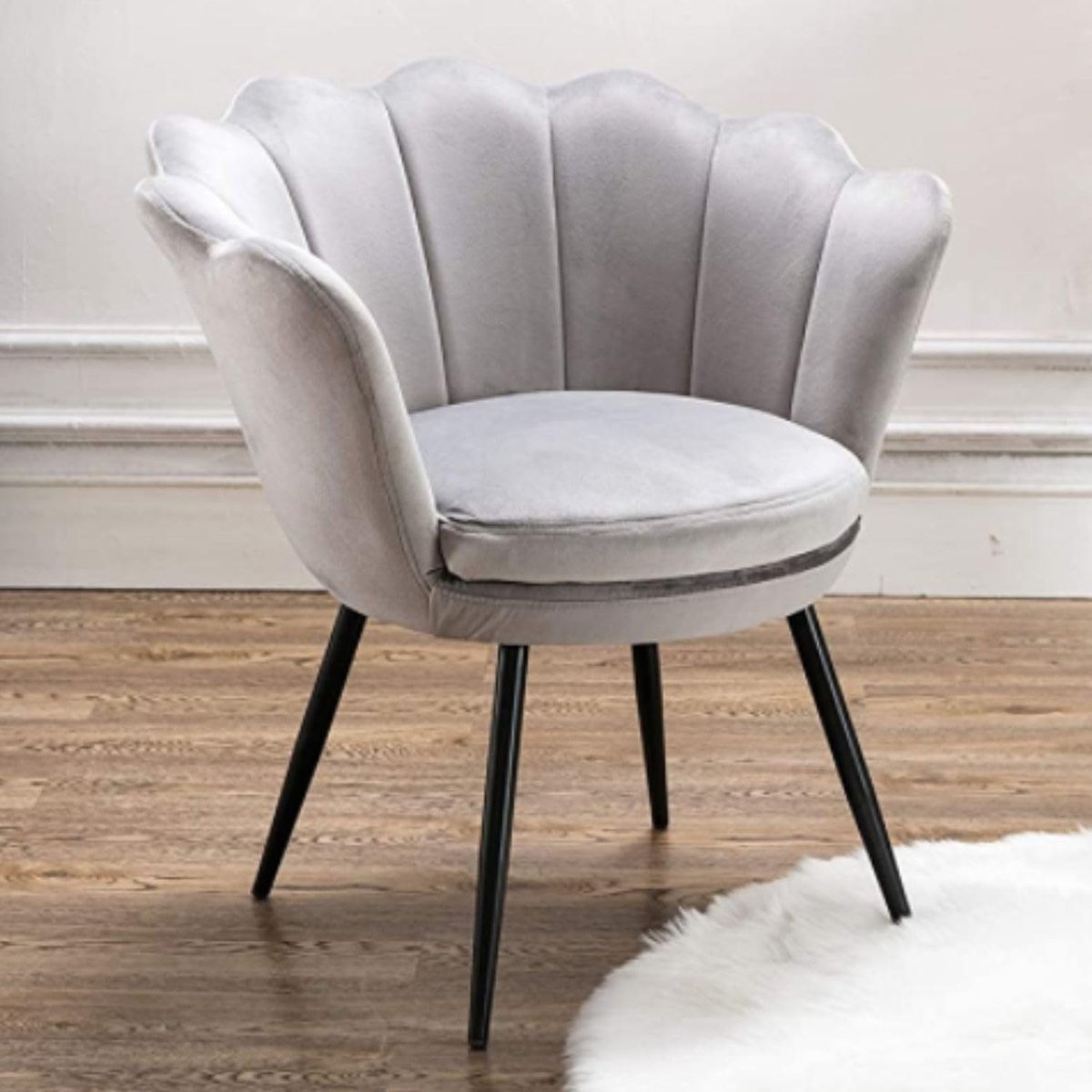 Fluwelen Lounge Fauteuil in Schelpvorm Design - Grijs - Medium