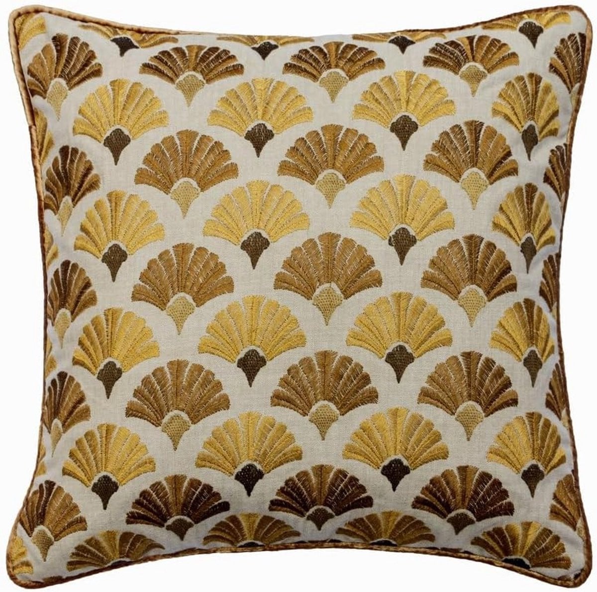 Decoratieve Katoenen Sierkussenhoes Beige met Art Deco Bloemenpatroon