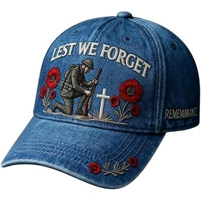 Gedenkmütze zum Memorial Day mit Mohnblumenstickerei für Veteranen, militärische Ehrung und gefallene Helden