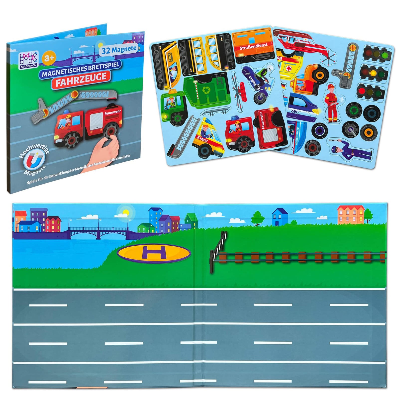 Magnikon Magnetisch spel Voertuigen met 32 puzzelstukjes
