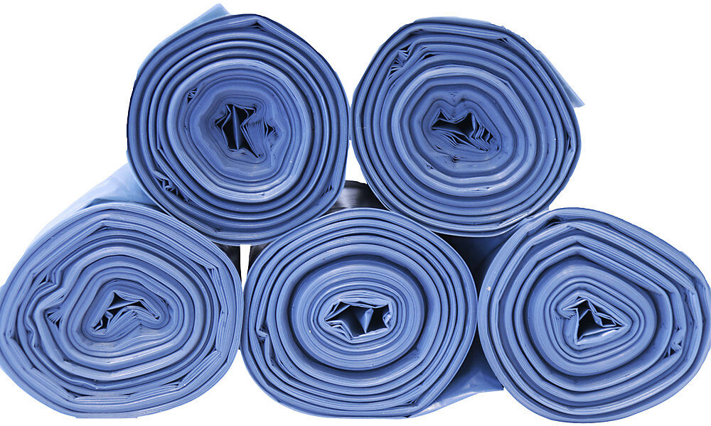 kaiserkraft Abfalltüten BONTON, 70 l, 50 µm, BxL 580 x 1020 mm, VE 300 Stk, blau, 15 Rollen, 20 Stk/Rolle