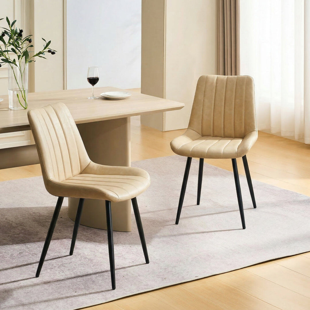 Latitude Run Dining Room Chairs,Faux Leather Kitchen Chairs With Metal Legs Cream 89cm H X 44cm W X 45cm D