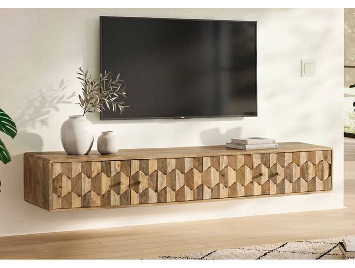 TV Board 200cm 'Kalani' Mango massiv hängend oder mit Füßen natur lackiert