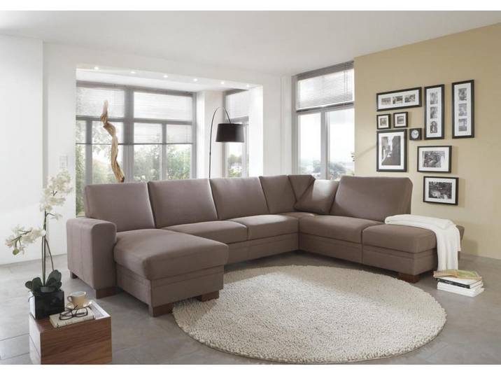 Beldomo System Wohnlandschaft, Braun, Holz, 5-Sitzer, U-Form, 319x241 cm, Goldenes M, Typenauswahl, Bettkasten erhältlich, Lederauswahl, Stoffauswahl, seitenverkehrt Bettfunktion Hocker Rückenfutter, Wohnzimmer, Sofas & Couches, Wohnlandschaften, Wohnlandschaft U-Form
