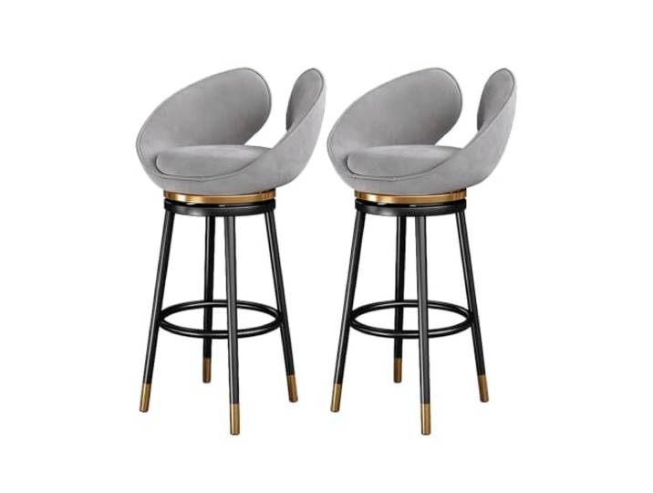 Drehbare Barhocker Set 2, Sitzhöhe 65/75 cm Samtsitz, Rückenlehne, schwarze Metallbeine, Kücheninsel(Grey,25.6in)